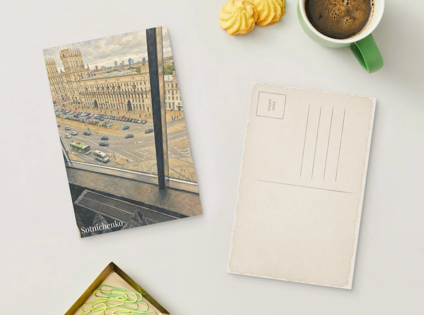 High Window Over the Avenue — Vintage City Printable Postcard
