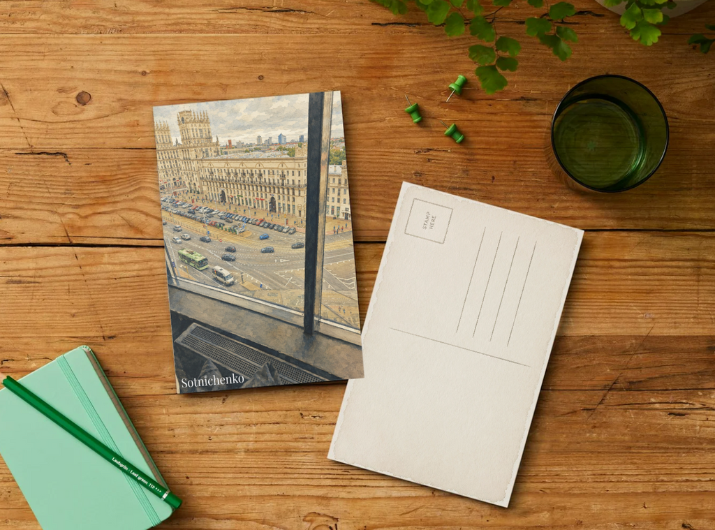 High Window Over the Avenue — Vintage City Printable Postcard