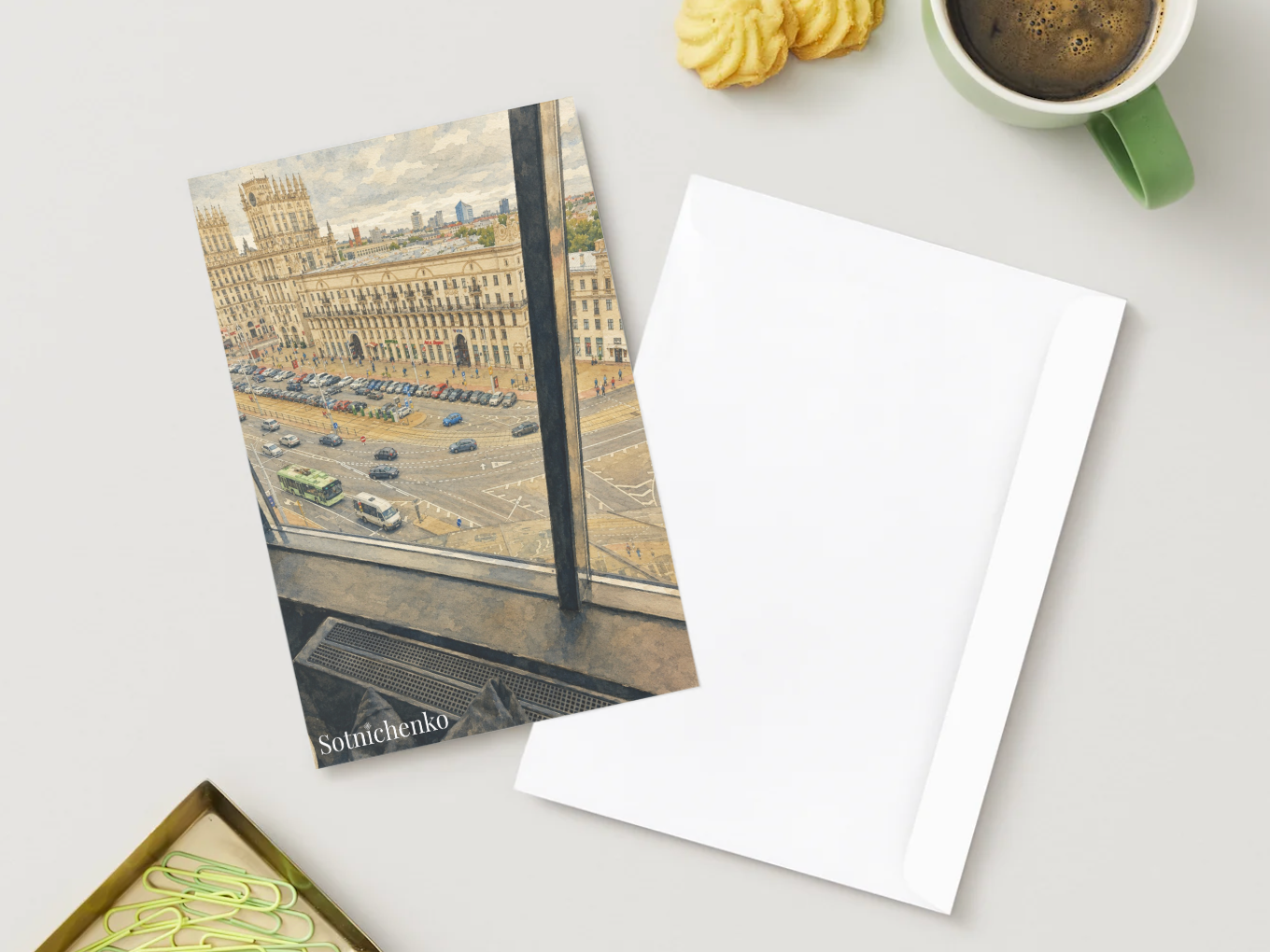 High Window Over the Avenue — Vintage City Printable Postcard