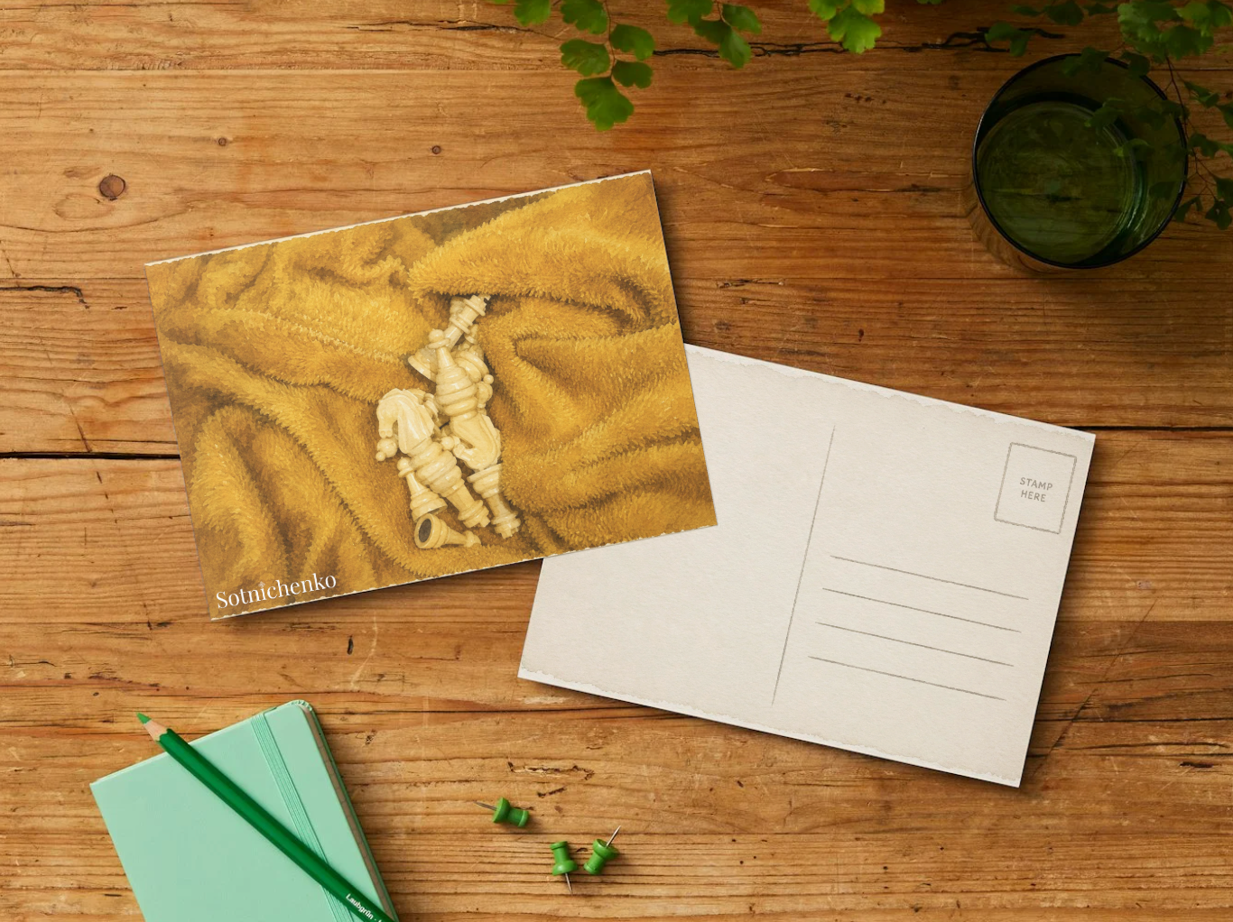 Hidden Chess Pieces — Vintage Strategy Printable Postcard