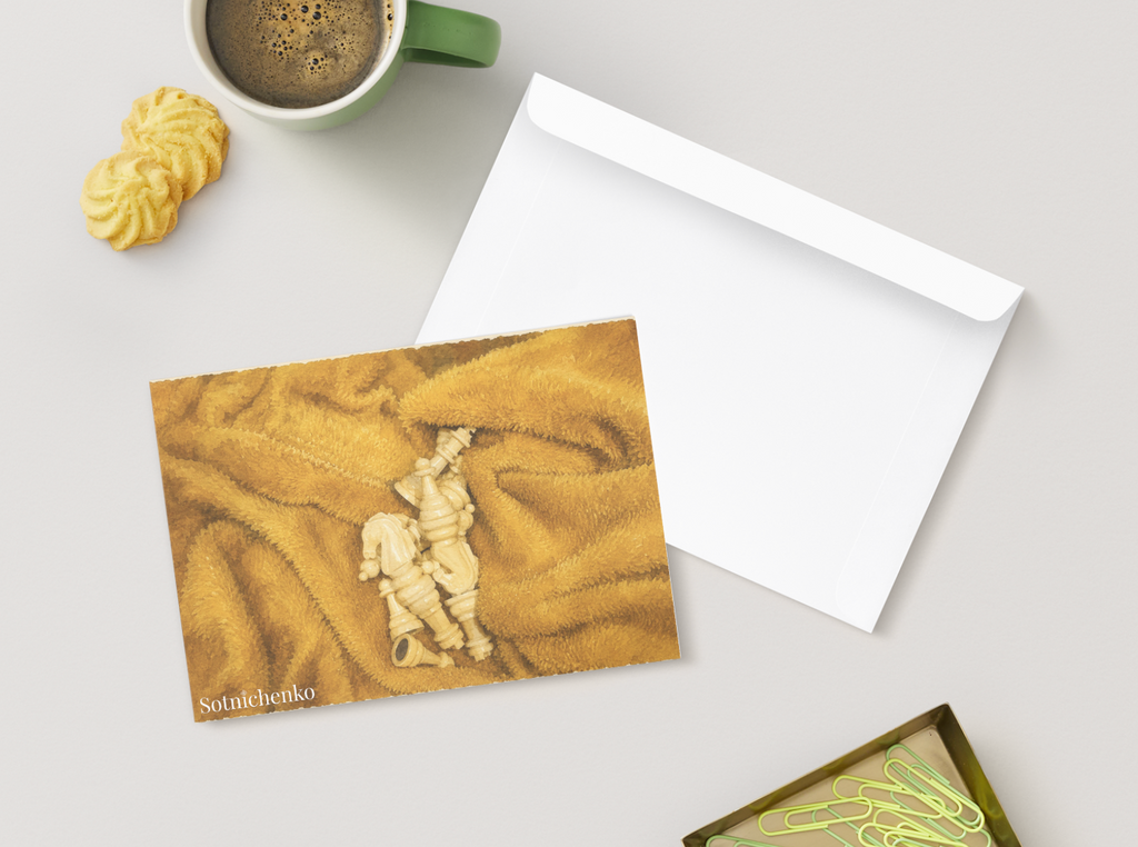 Hidden Chess Pieces — Vintage Strategy Printable Postcard