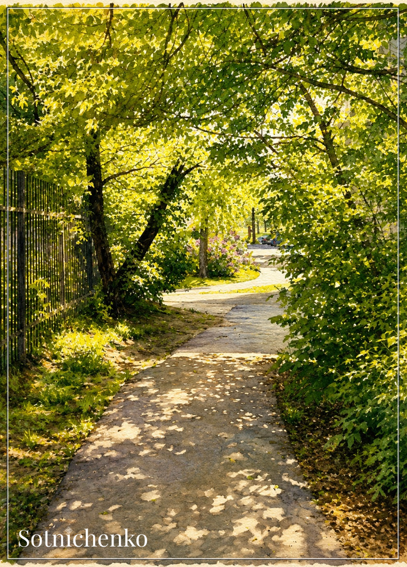 Sunlit Garden Path — Nature Printable Postcard