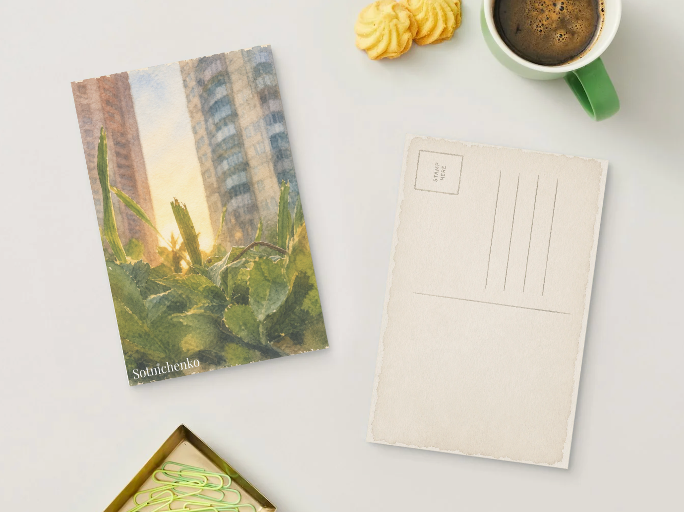 City Plants at Sunrise — Urban Botanical Printable Postcard