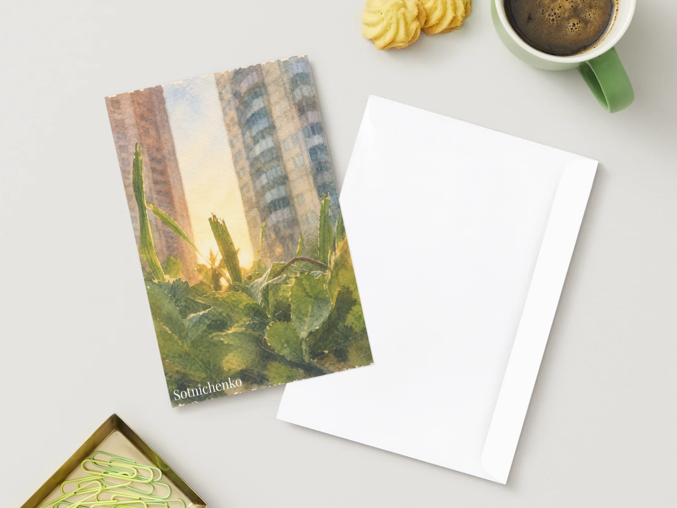 City Plants at Sunrise — Urban Botanical Printable Postcard