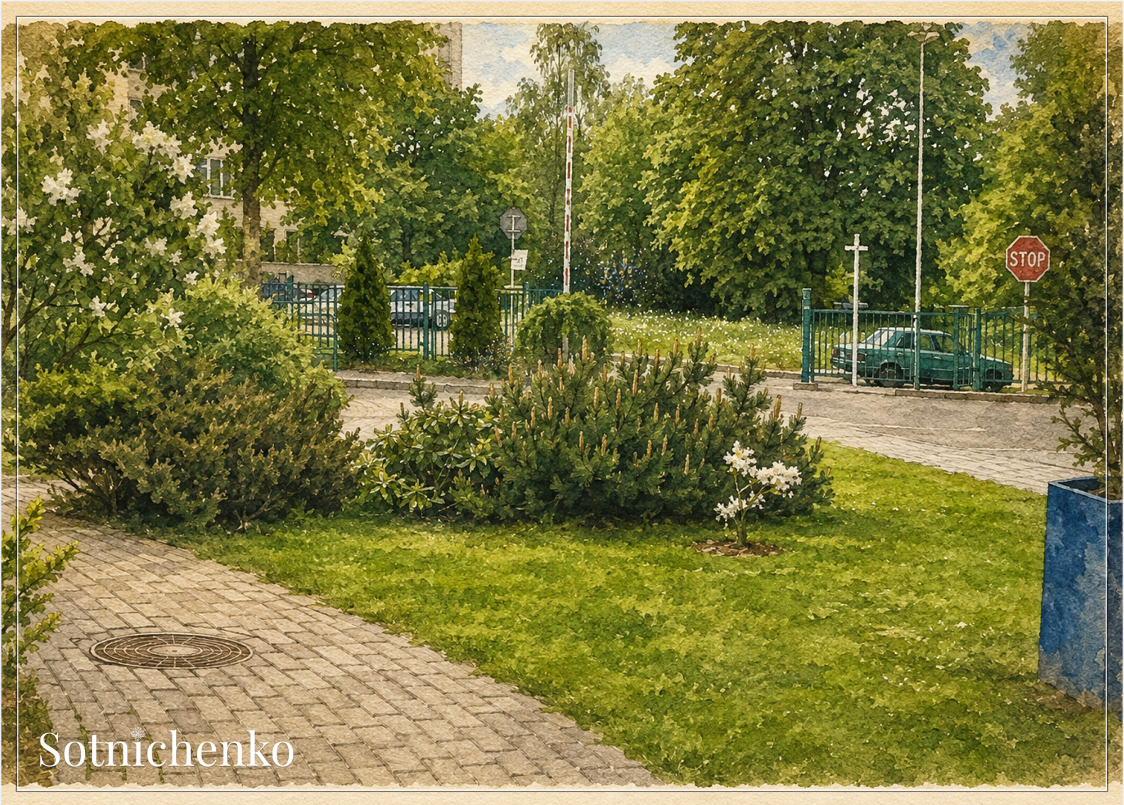 Quiet Courtyard Greens — City Garden Printable Postcard