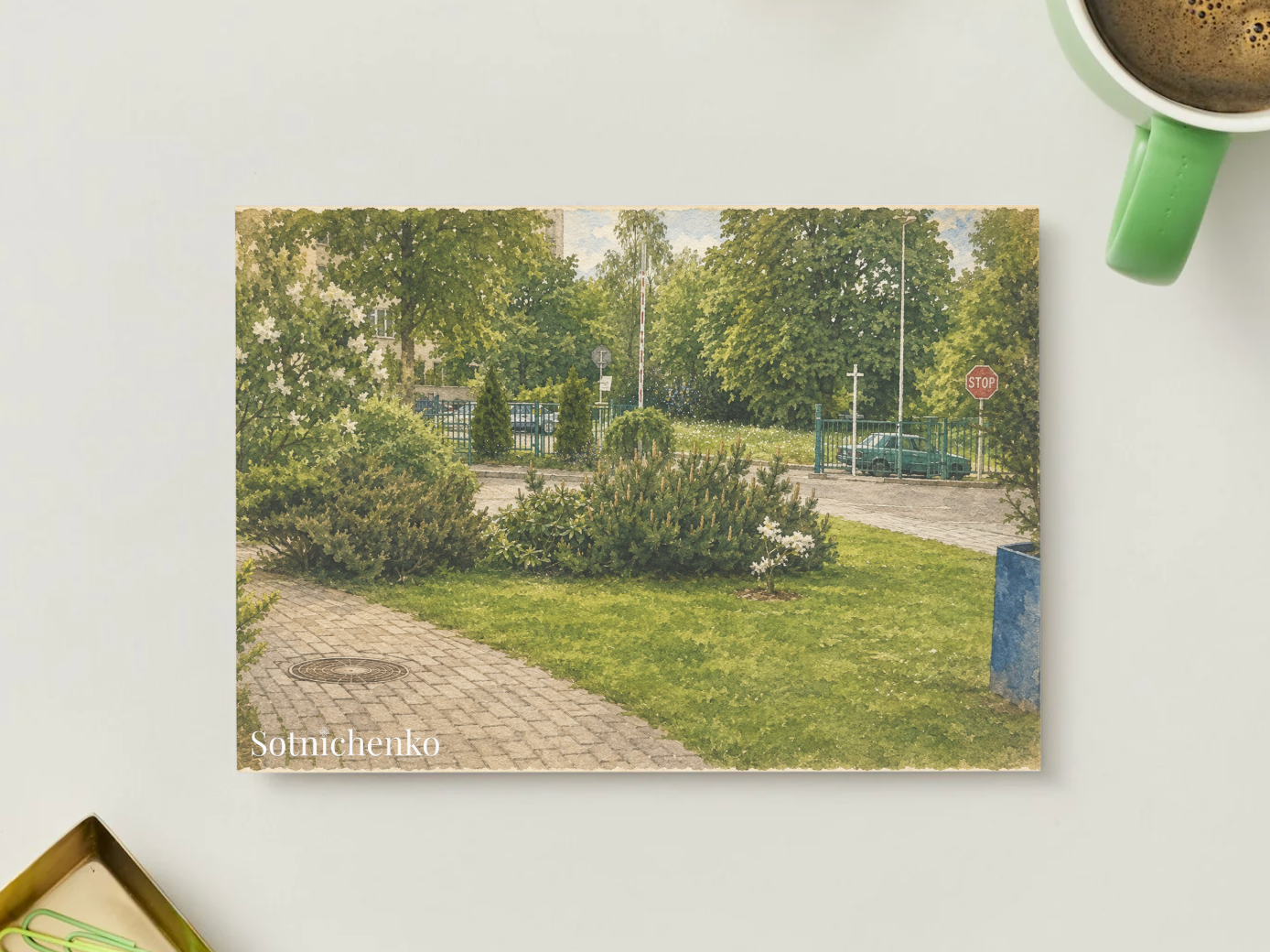 Quiet Courtyard Greens — City Garden Printable Postcard