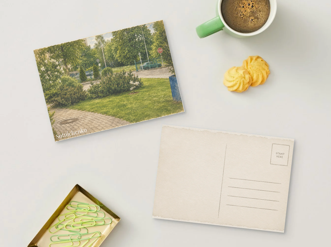 Quiet Courtyard Greens — City Garden Printable Postcard