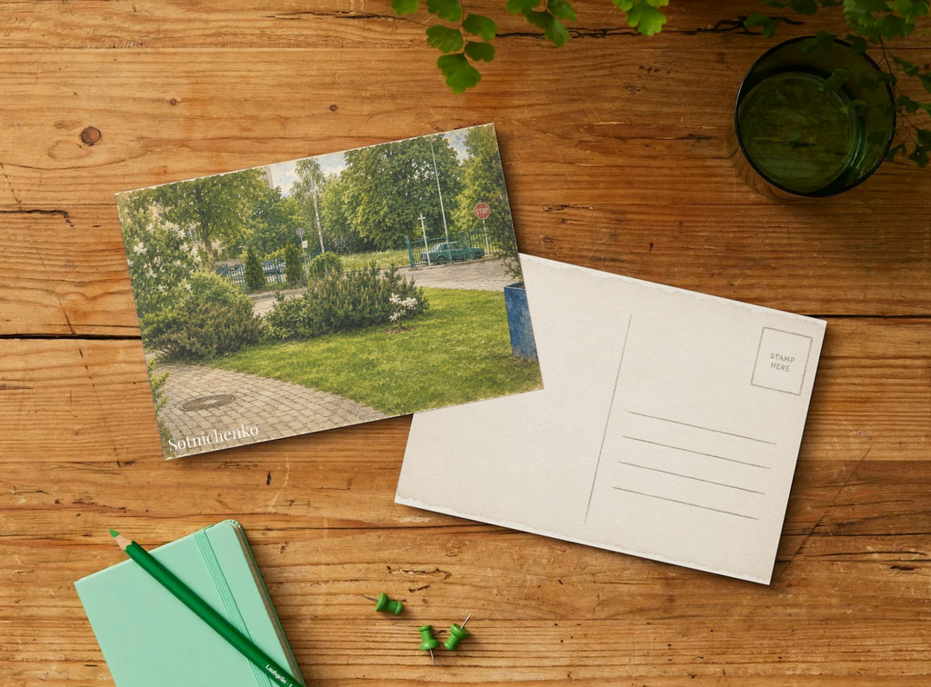 Quiet Courtyard Greens — City Garden Printable Postcard
