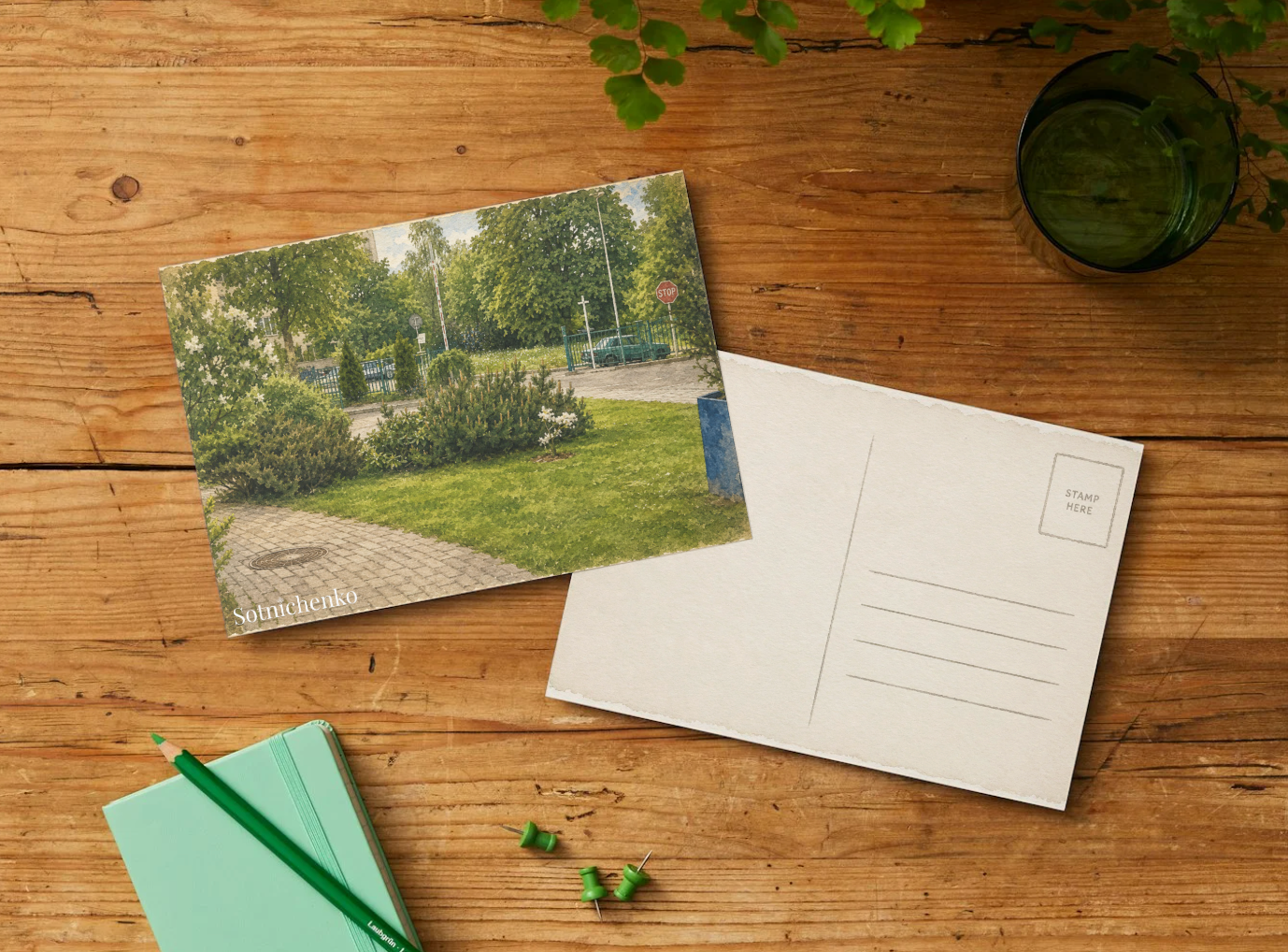 Quiet Courtyard Greens — City Garden Printable Postcard