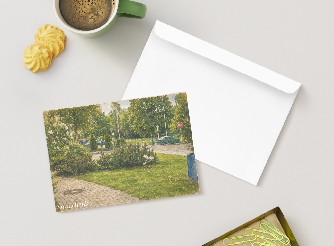 Quiet Courtyard Greens — City Garden Printable Postcard