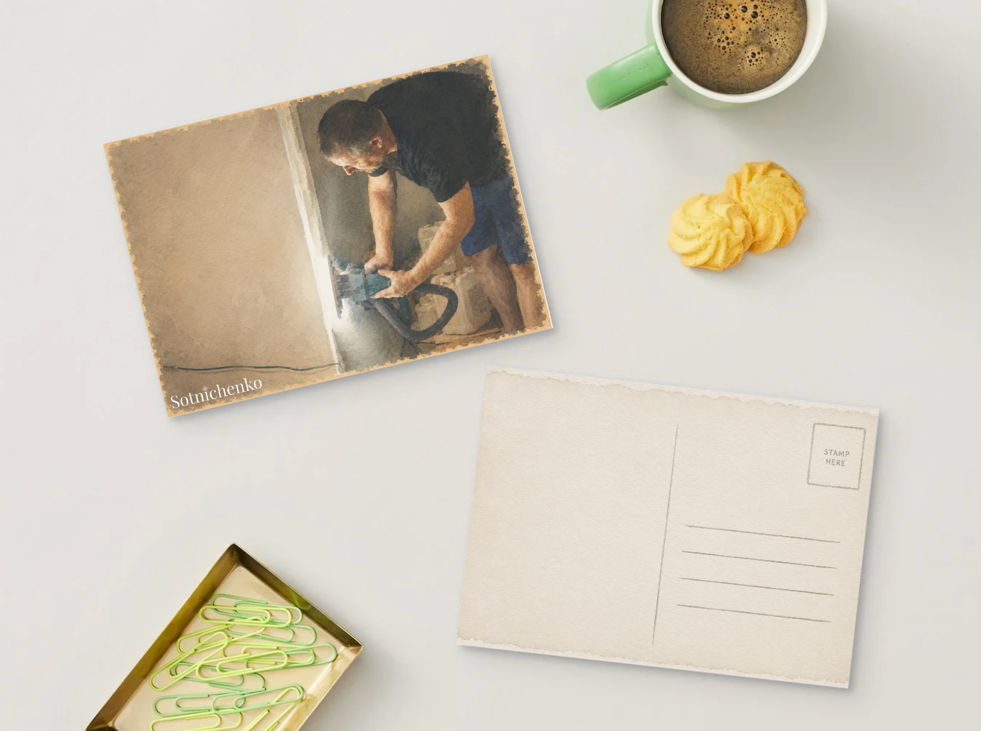 Wall Repair Work — Renovation Printable Postcard