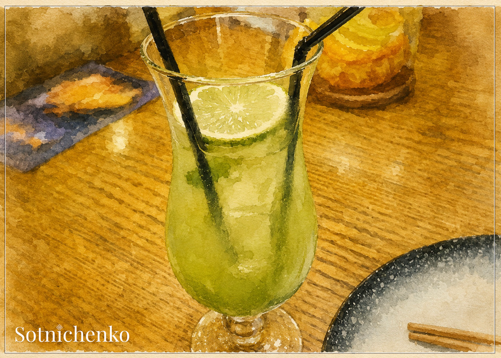 Green Lime Drink — Café Printable Postcard