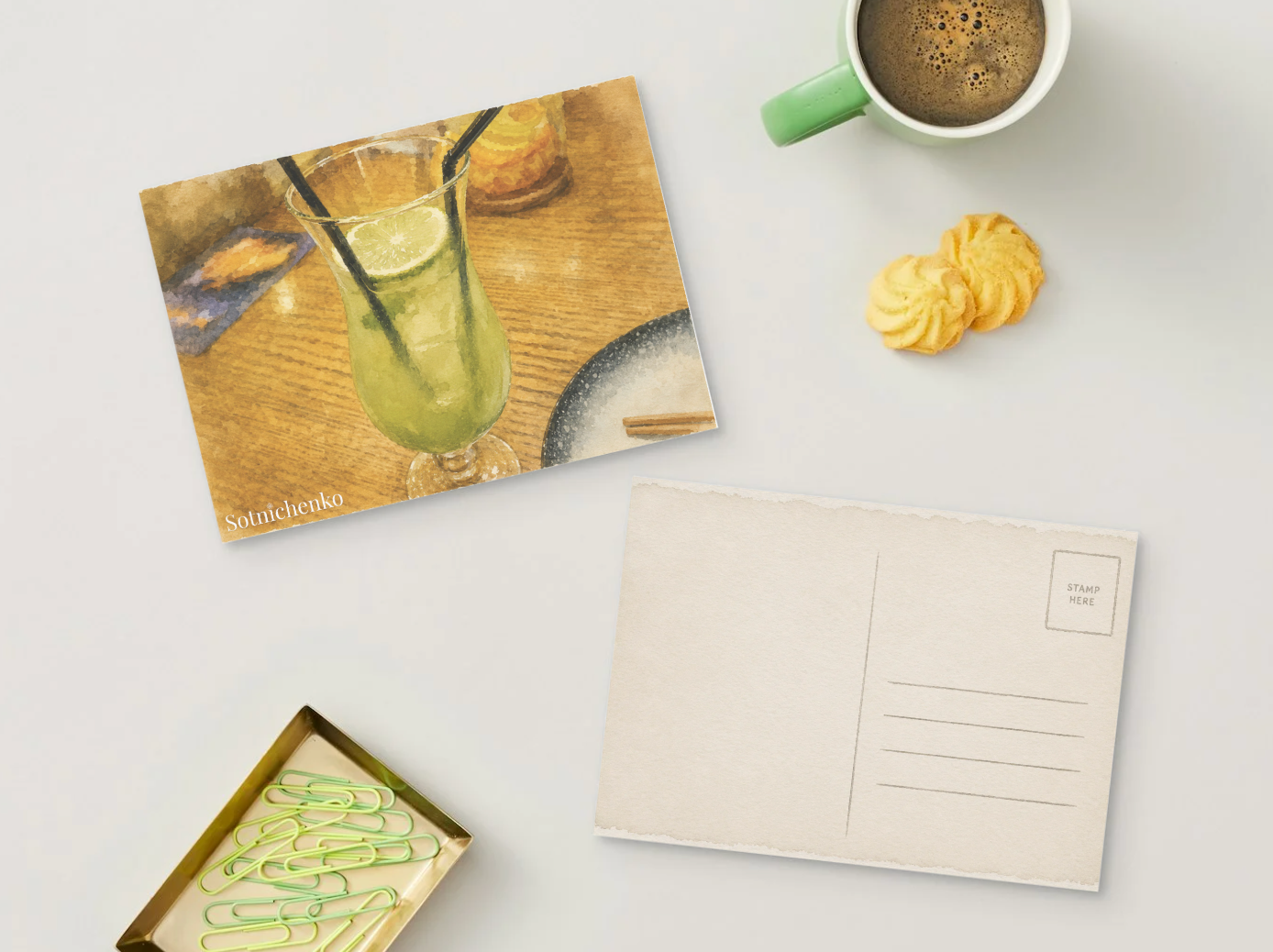 Green Lime Drink — Café Printable Postcard