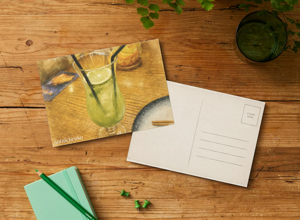 Green Lime Drink — Café Printable Postcard