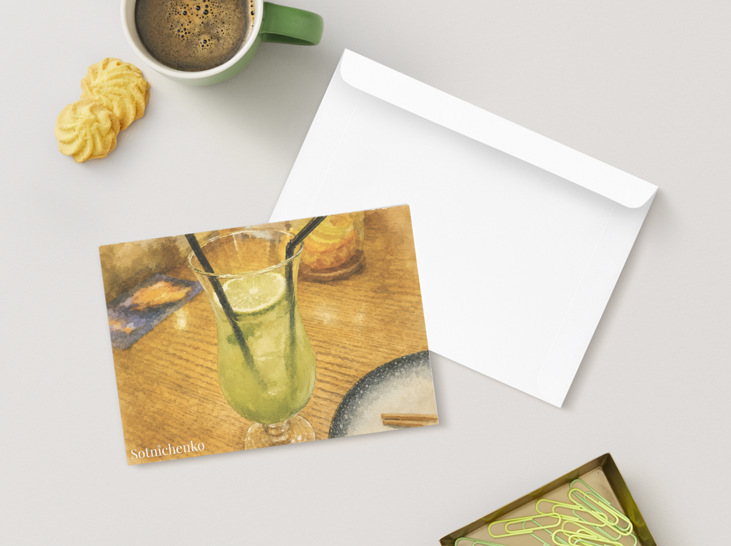 Green Lime Drink — Café Printable Postcard