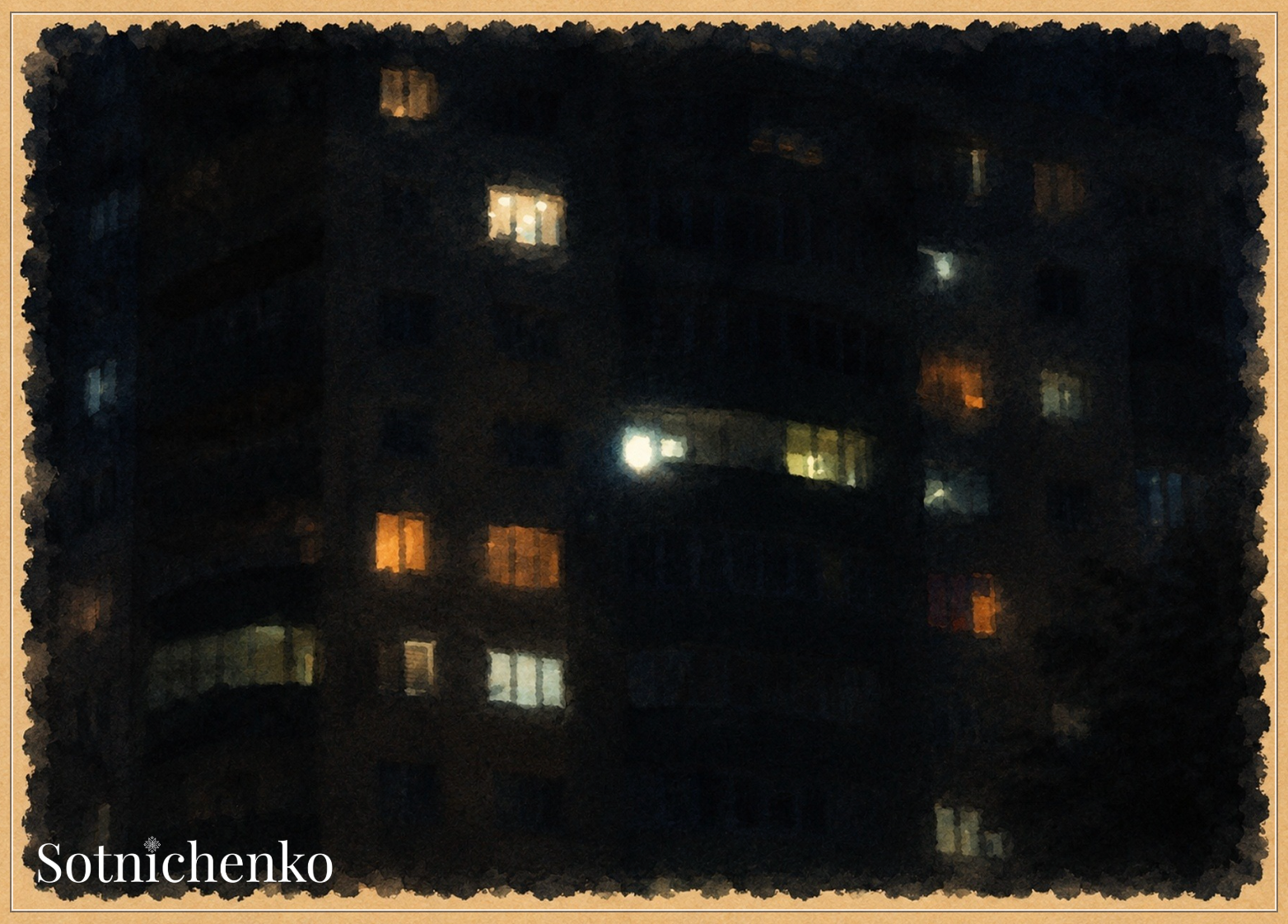 Apartment Windows at Night — Urban Printable Postcard
