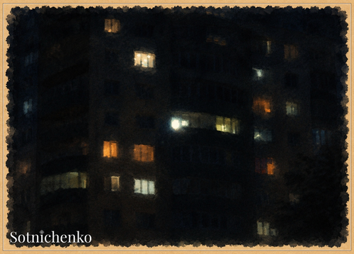 Apartment Windows at Night — Urban Printable Postcard