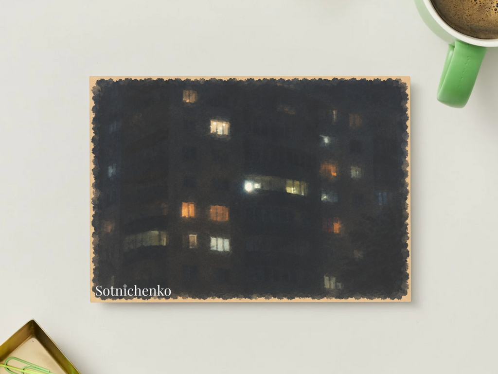 Apartment Windows at Night — Urban Printable Postcard