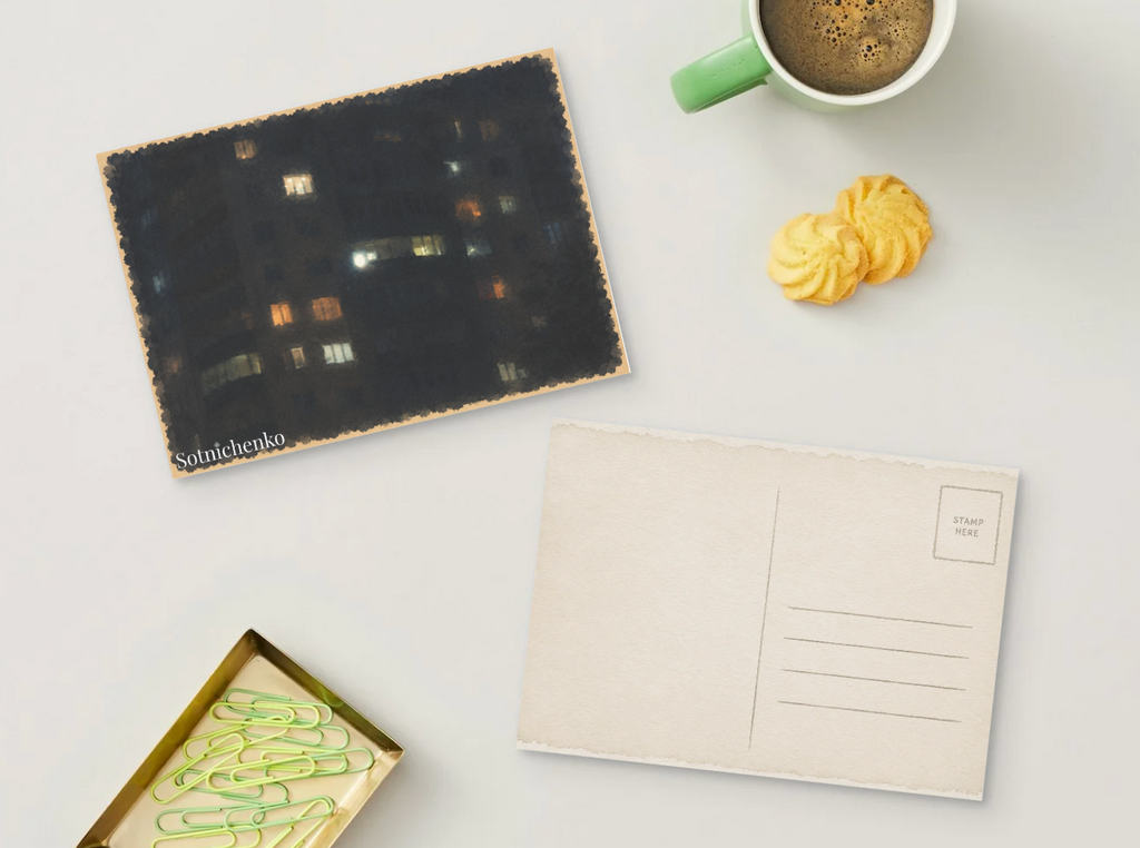 Apartment Windows at Night — Urban Printable Postcard