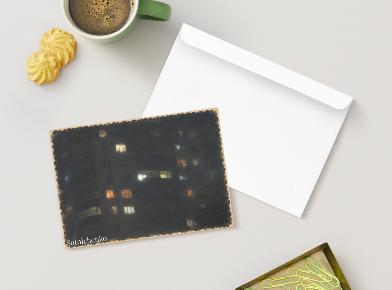Apartment Windows at Night — Urban Printable Postcard