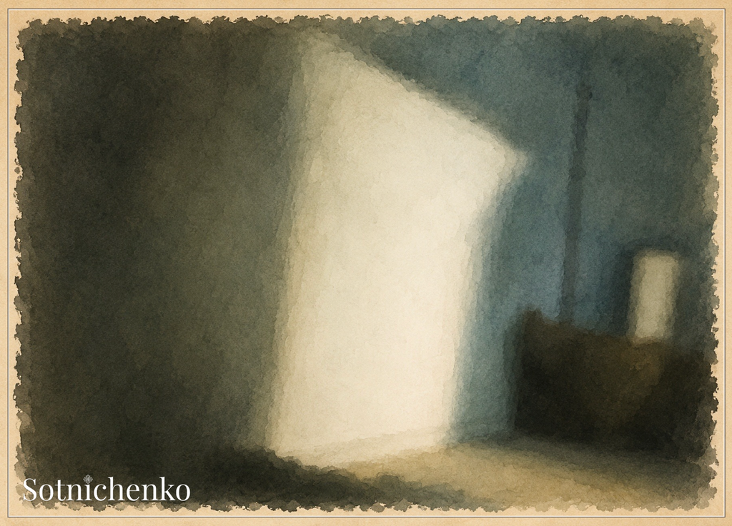 Light Through the Doorway — Moody Interior Printable Postcard
