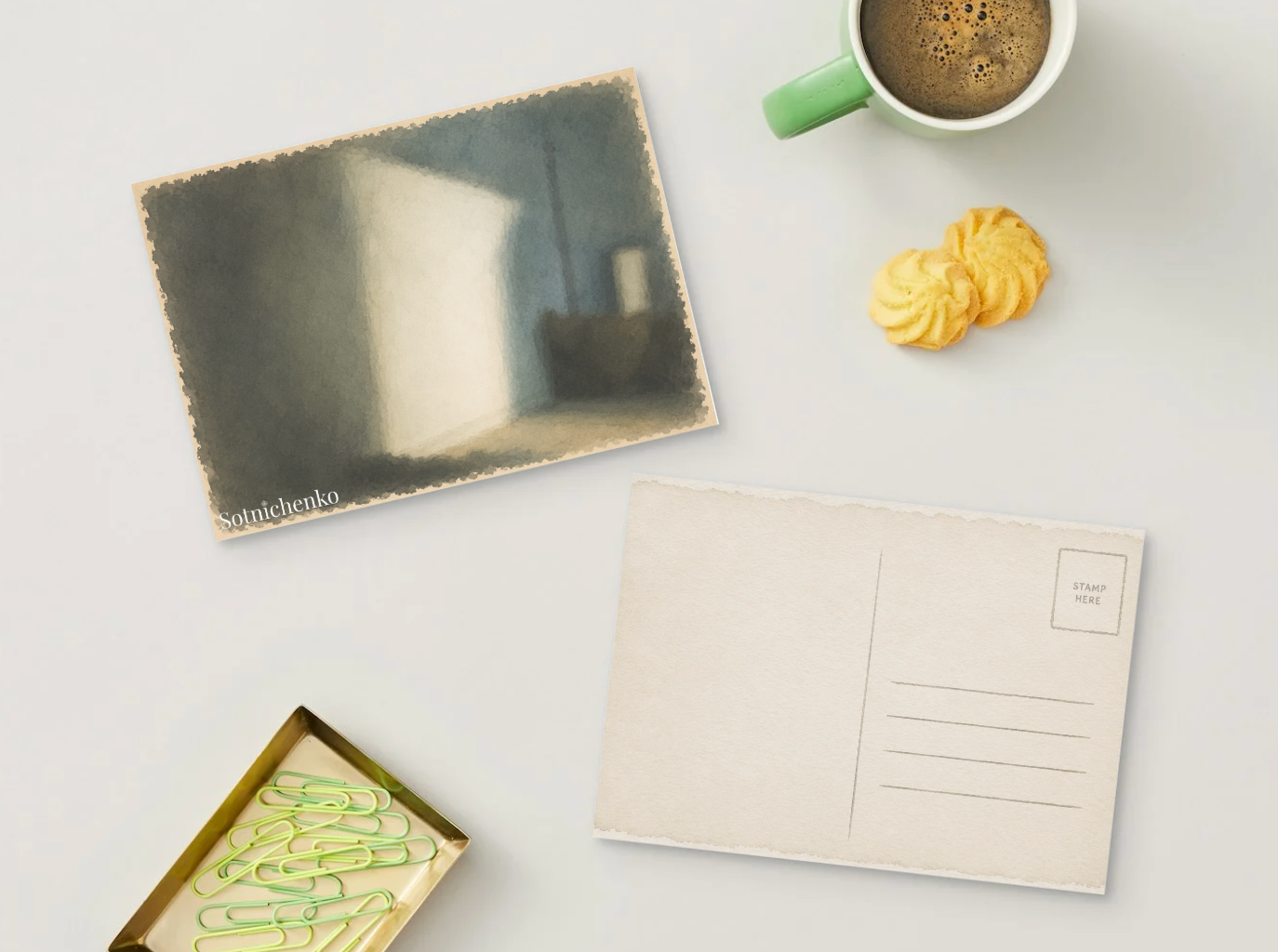 Light Through the Doorway — Moody Interior Printable Postcard