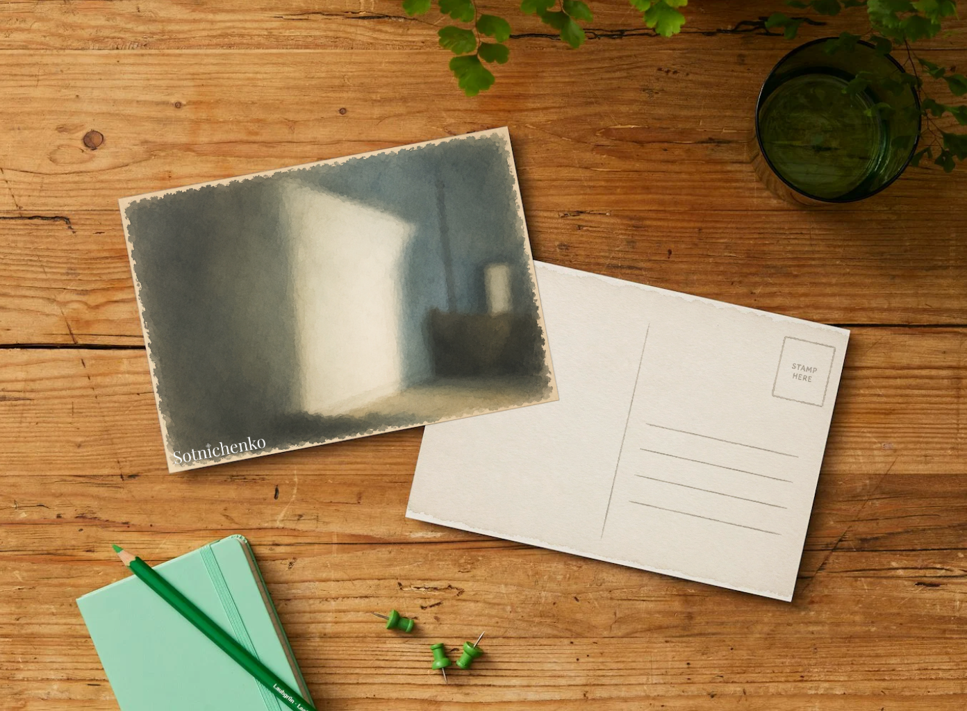 Light Through the Doorway — Moody Interior Printable Postcard