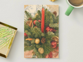 Red Candle and Pine — Vintage Christmas Printable Postcard