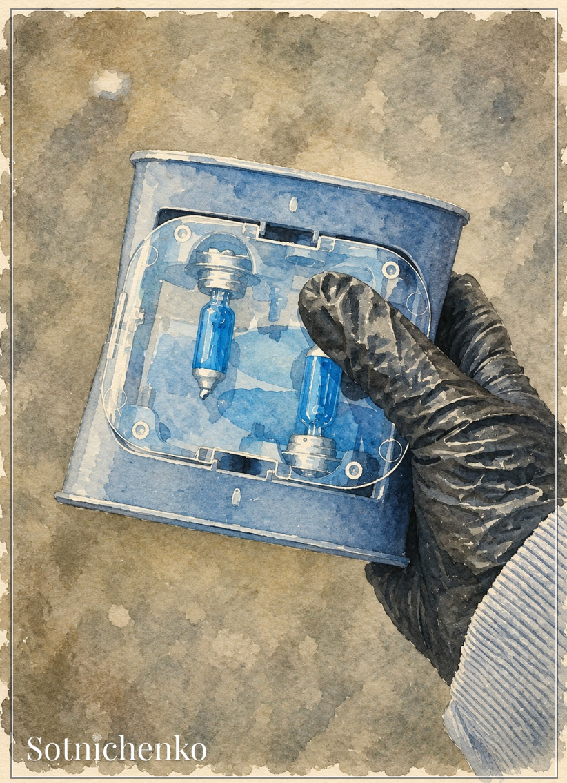 Blue Light Bulbs in Hand — DIY Repair Printable Postcard