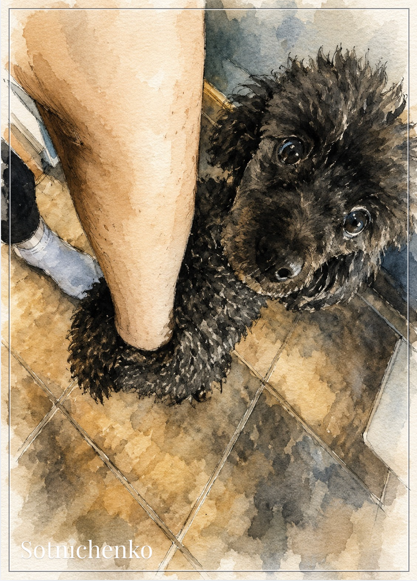 Poodle Looking Up — Cozy Dog Printable Postcard