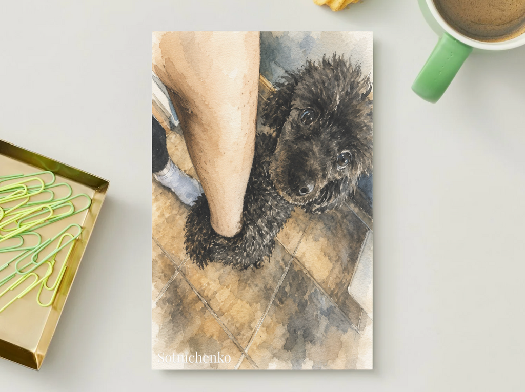 Poodle Looking Up — Cozy Dog Printable Postcard