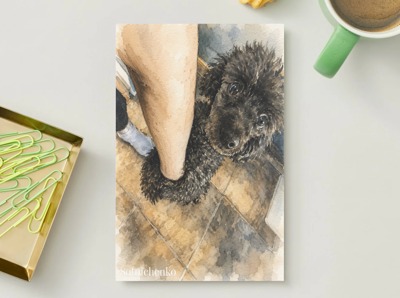 Poodle Looking Up — Cozy Dog Printable Postcard
