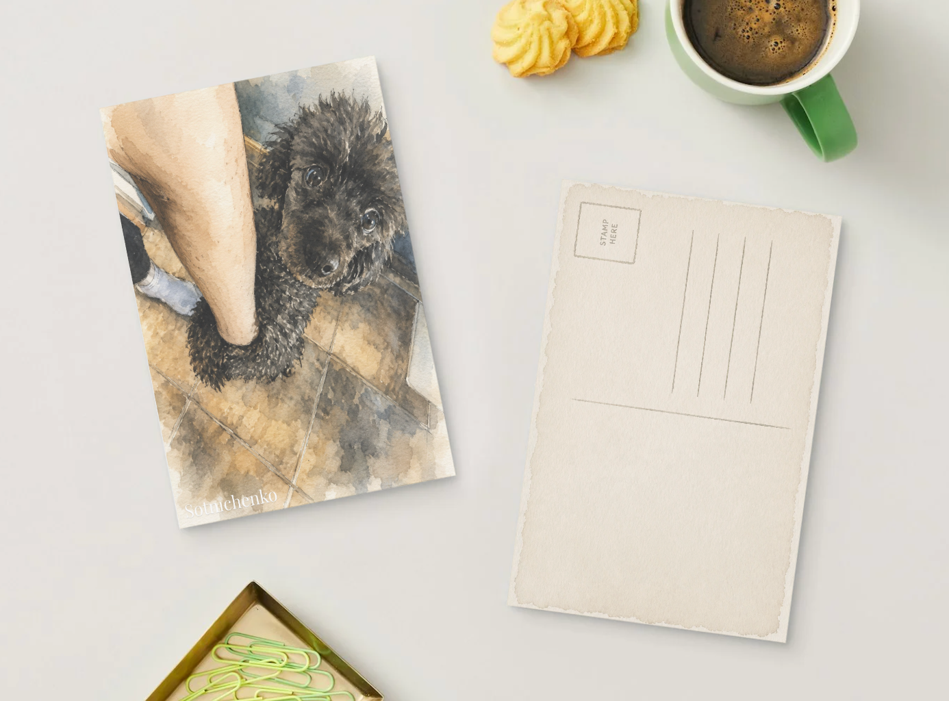 Poodle Looking Up — Cozy Dog Printable Postcard