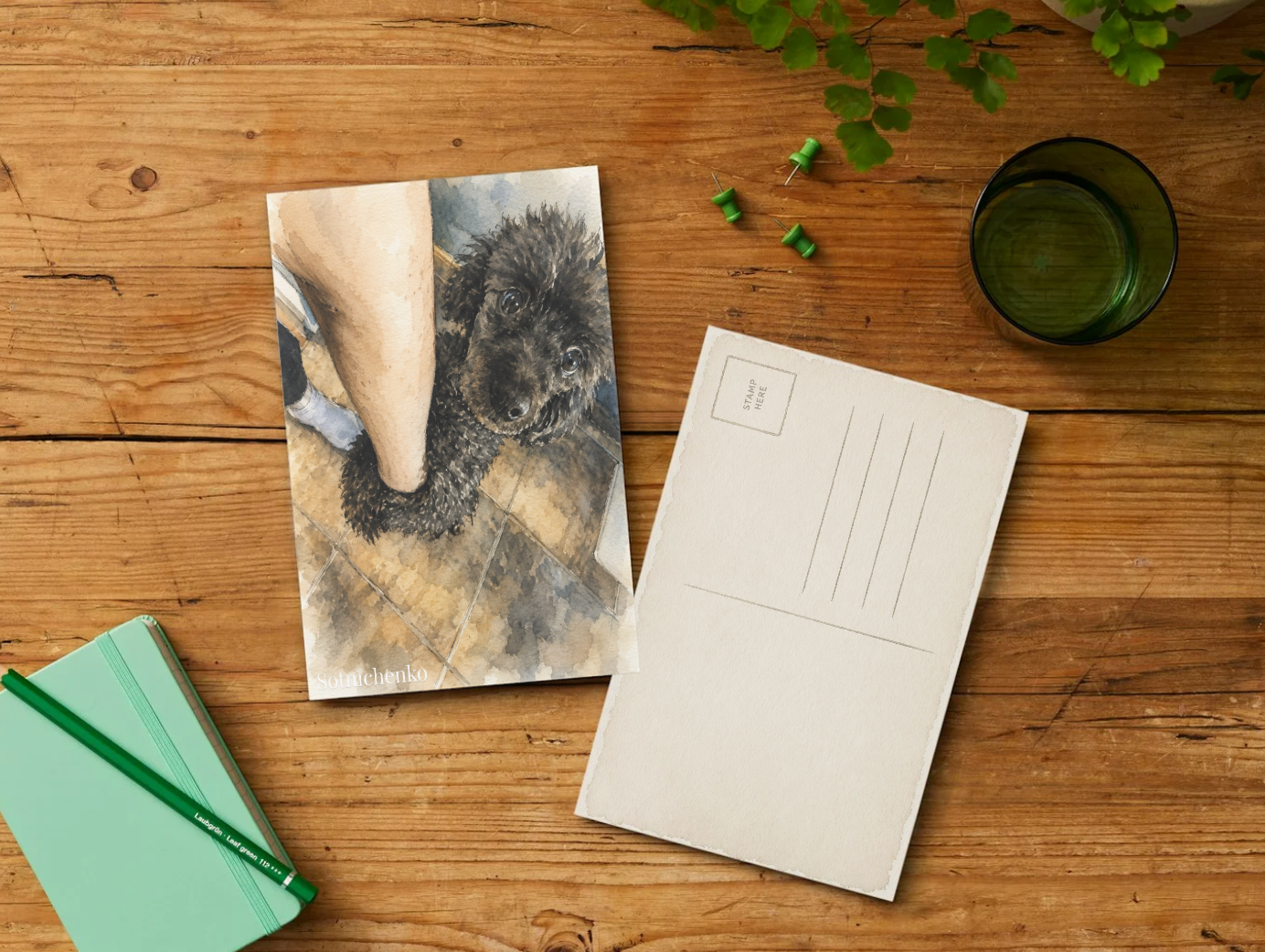 Poodle Looking Up — Cozy Dog Printable Postcard