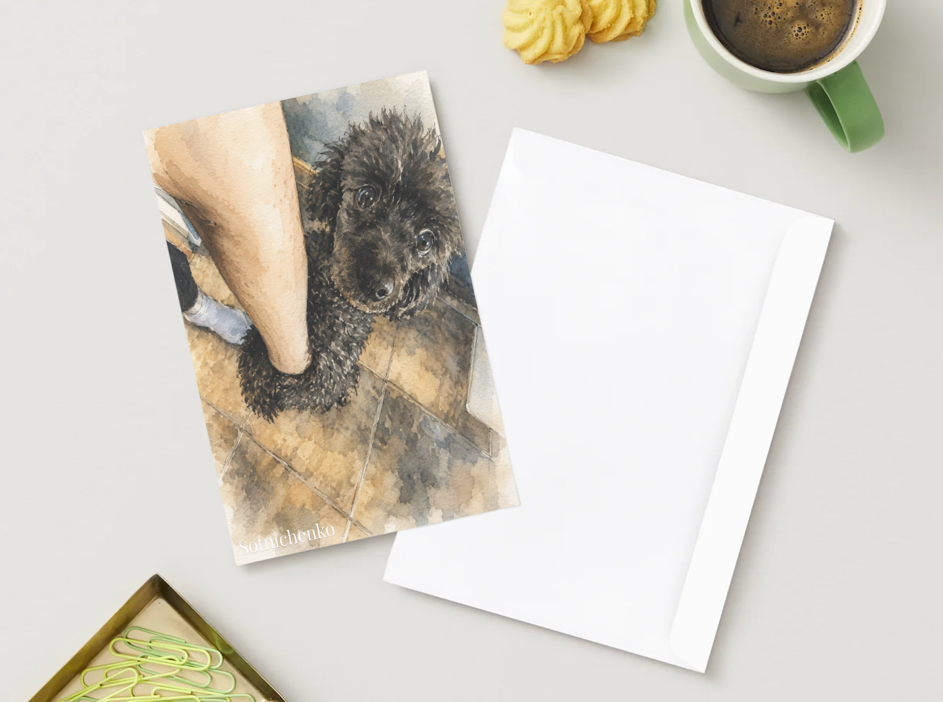 Poodle Looking Up — Cozy Dog Printable Postcard