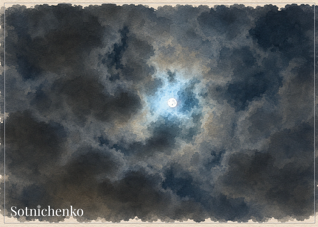 Moon Behind Dark Clouds — Night Sky Printable Postcard