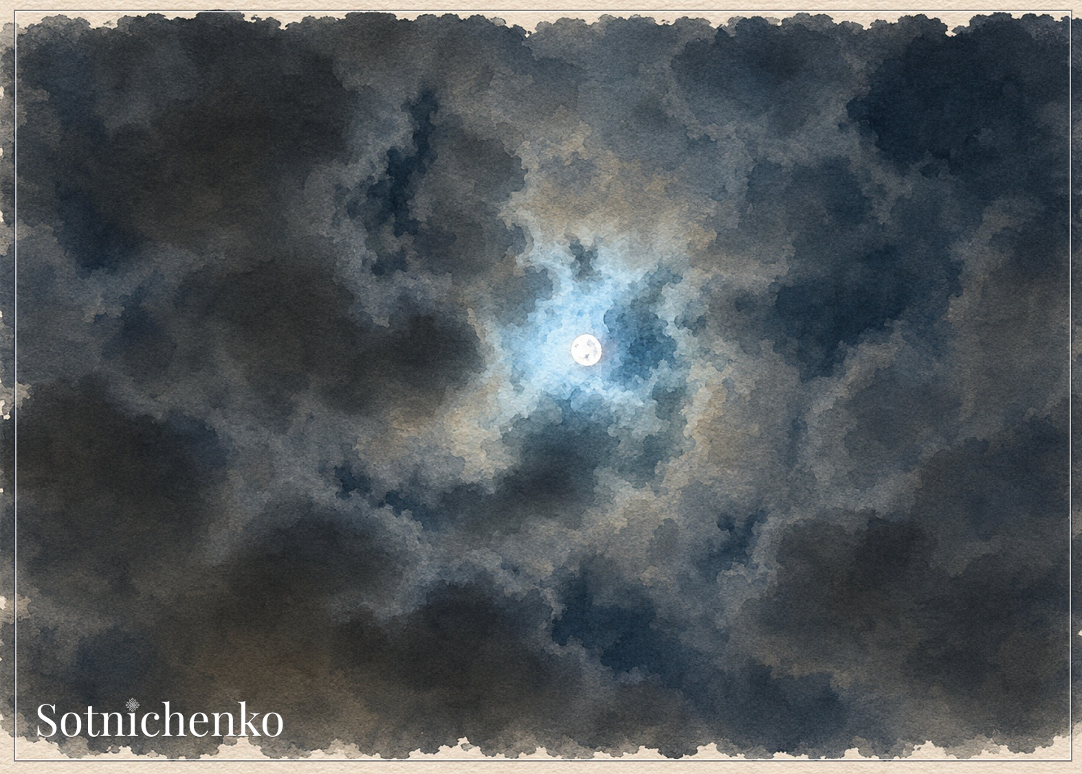 Moon Behind Dark Clouds — Night Sky Printable Postcard