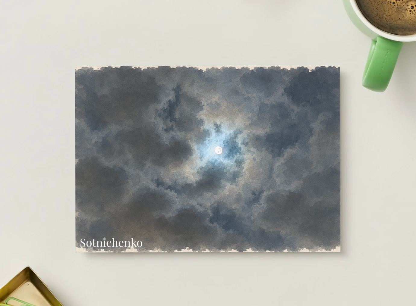 Moon Behind Dark Clouds — Night Sky Printable Postcard