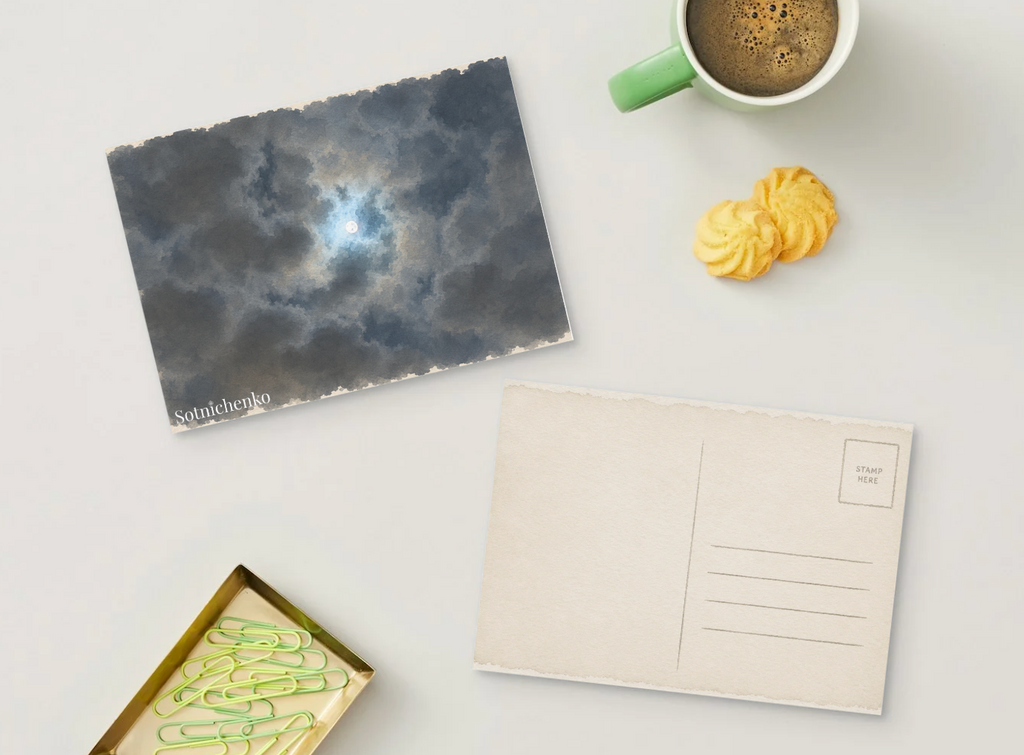 Moon Behind Dark Clouds — Night Sky Printable Postcard