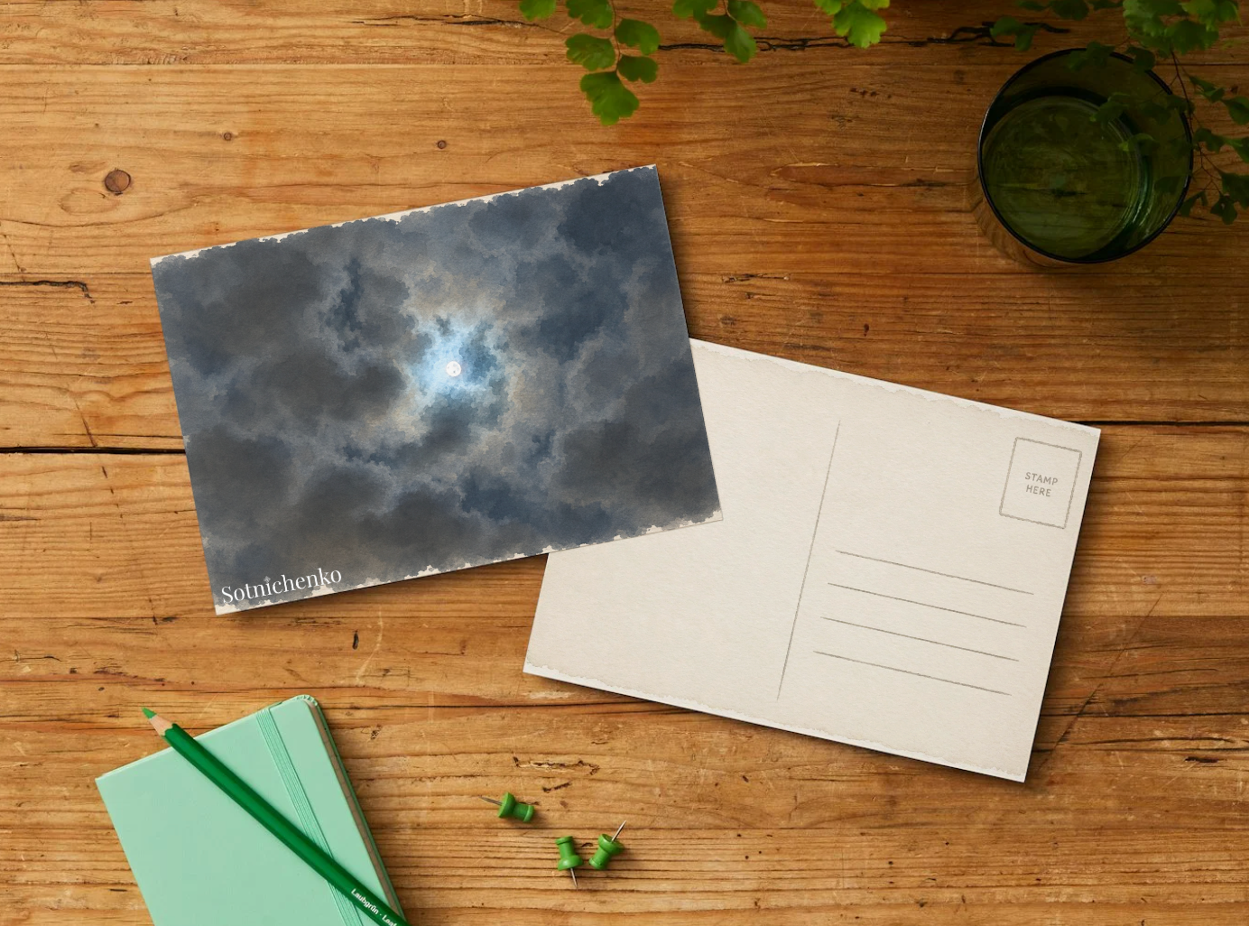 Moon Behind Dark Clouds — Night Sky Printable Postcard
