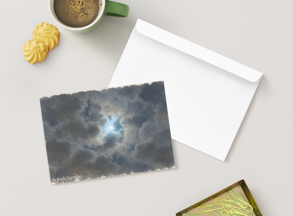 Moon Behind Dark Clouds — Night Sky Printable Postcard