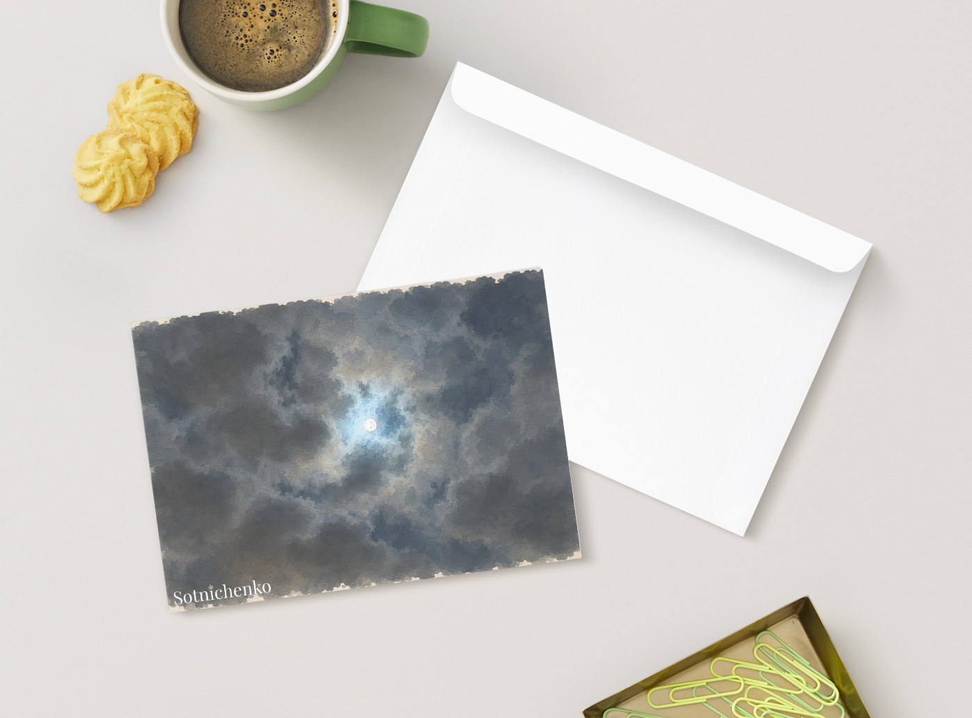 Moon Behind Dark Clouds — Night Sky Printable Postcard