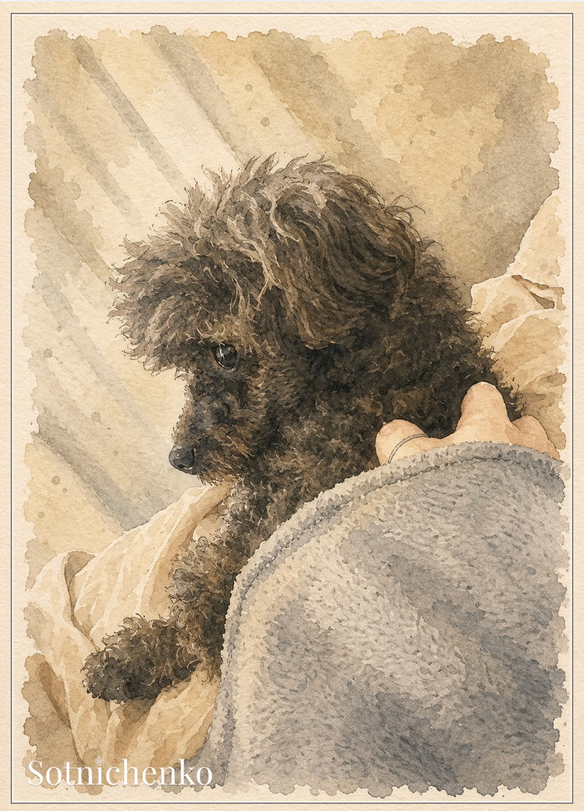 Poodle Under the Blanket — Cozy Dog Printable Postcard