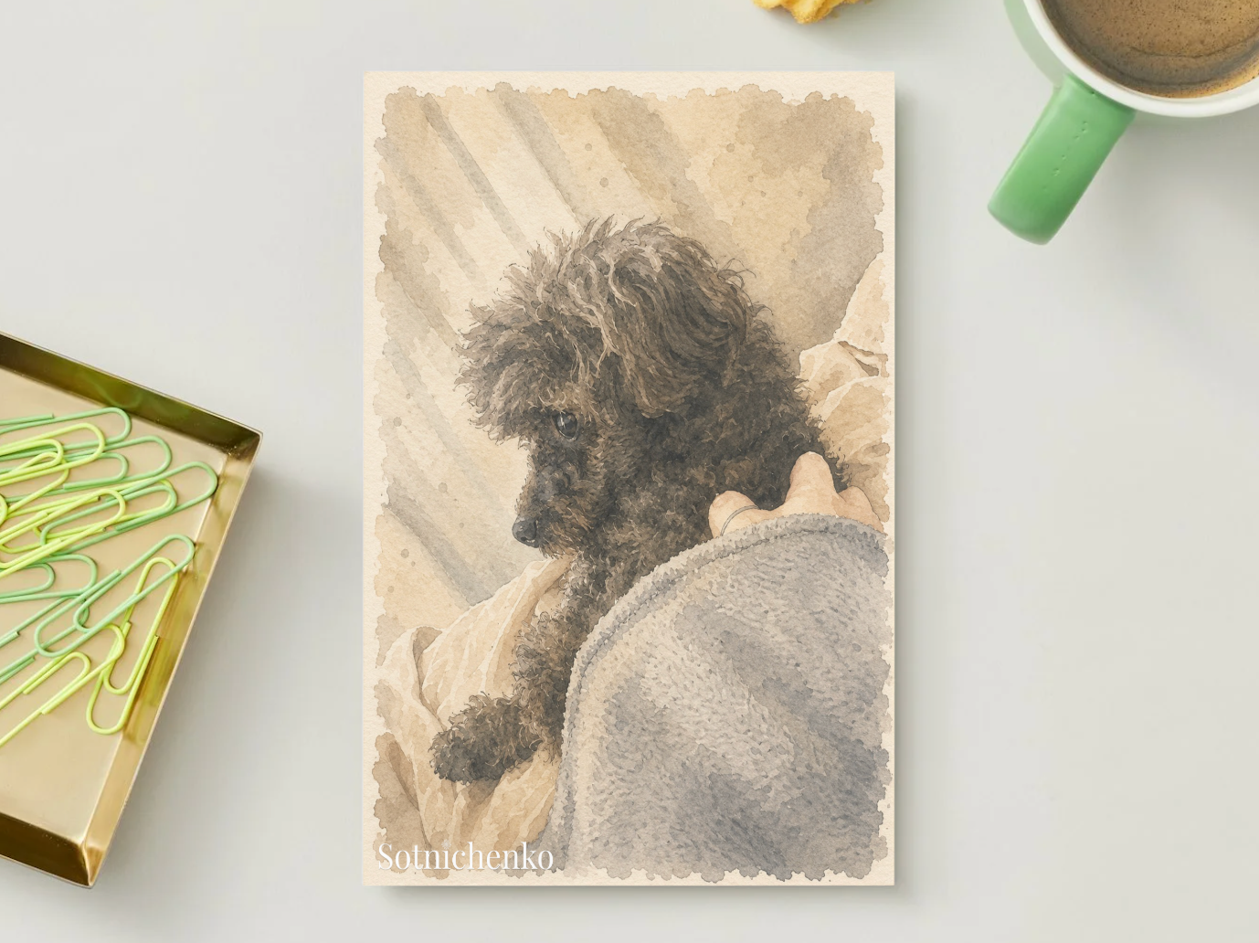 Poodle Under the Blanket — Cozy Dog Printable Postcard