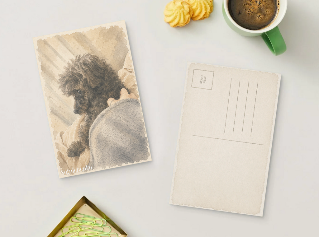 Poodle Under the Blanket — Cozy Dog Printable Postcard