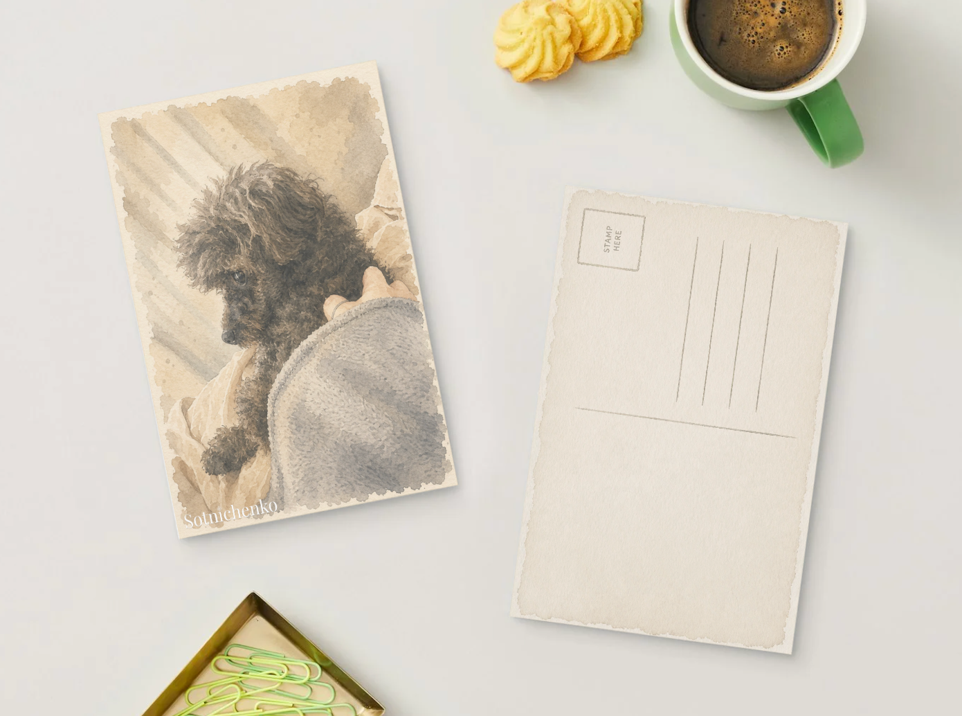 Poodle Under the Blanket — Cozy Dog Printable Postcard