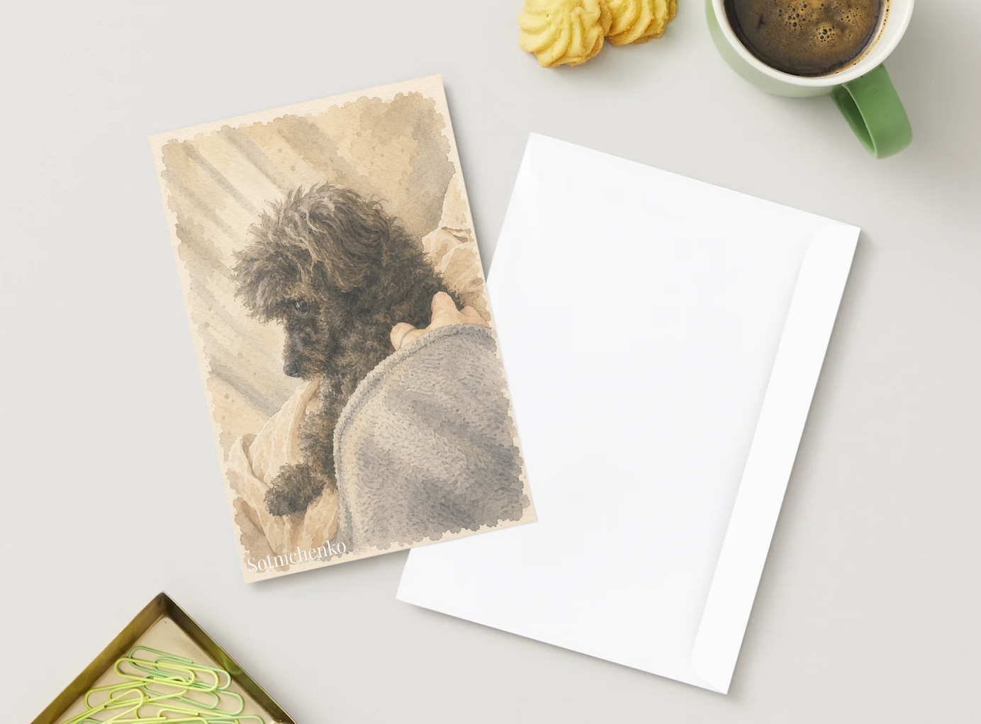 Poodle Under the Blanket — Cozy Dog Printable Postcard