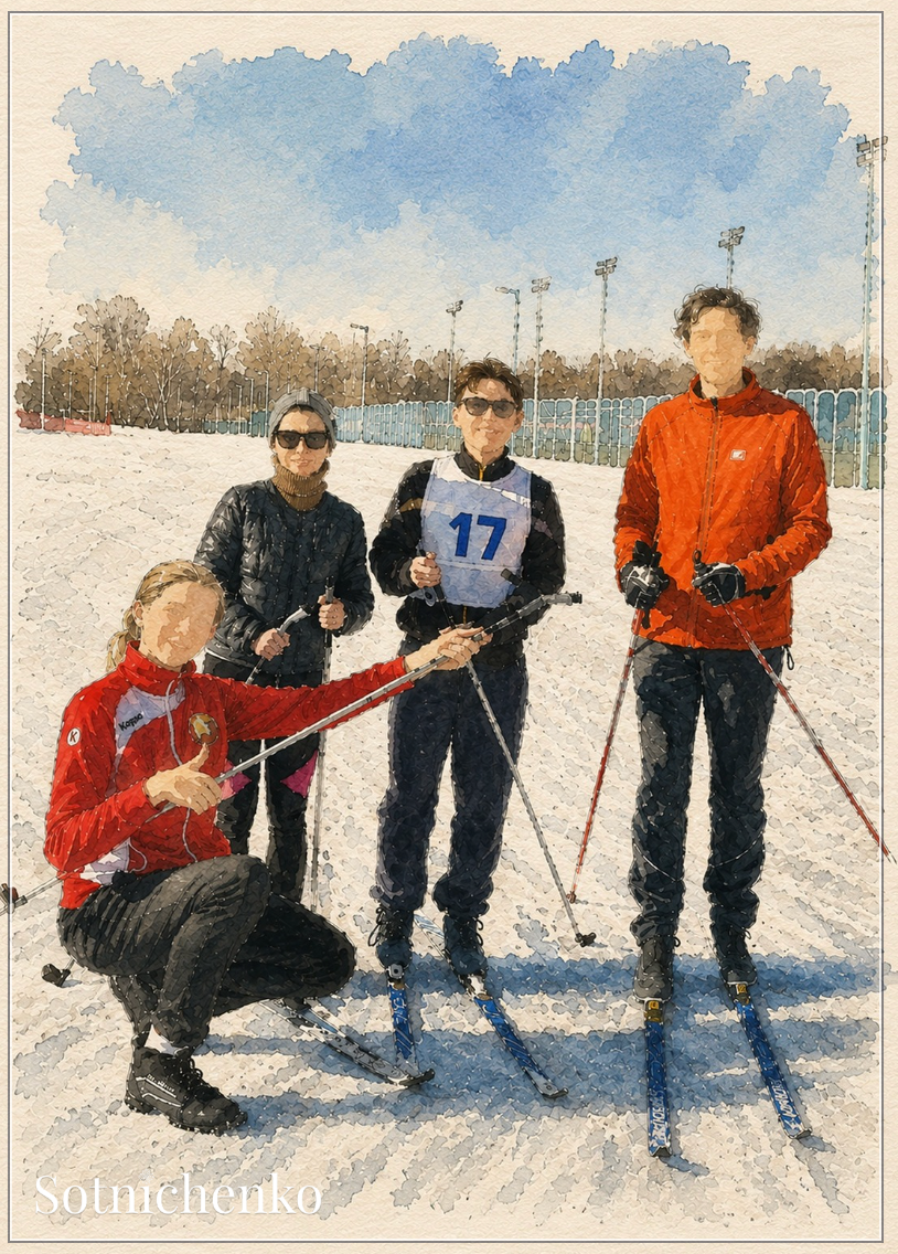 Ski Group on Snow — Winter Sports Printable Postcard