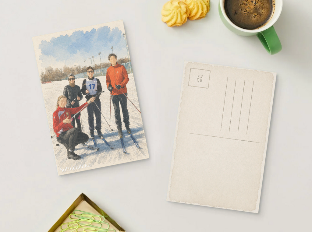 Ski Group on Snow — Winter Sports Printable Postcard