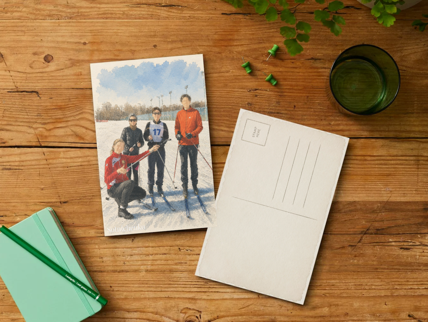 Ski Group on Snow — Winter Sports Printable Postcard
